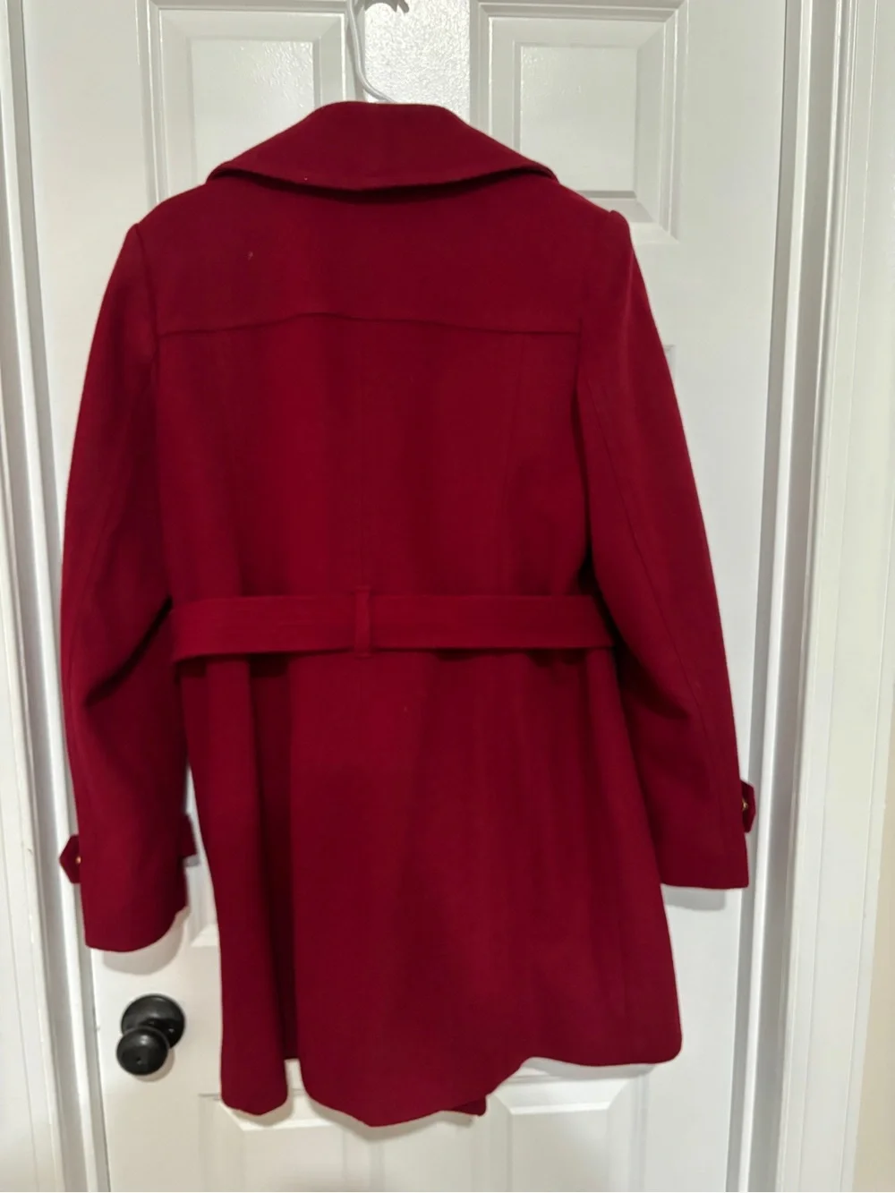 Michael Kors Red Belted Wool Trench Coat with Gold Hardware